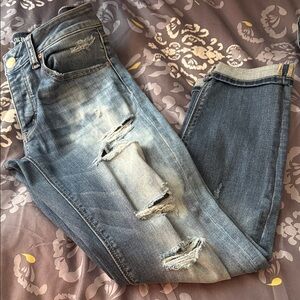 American Eagle Outfitters Light and Dark Blue Distressed  Jeans